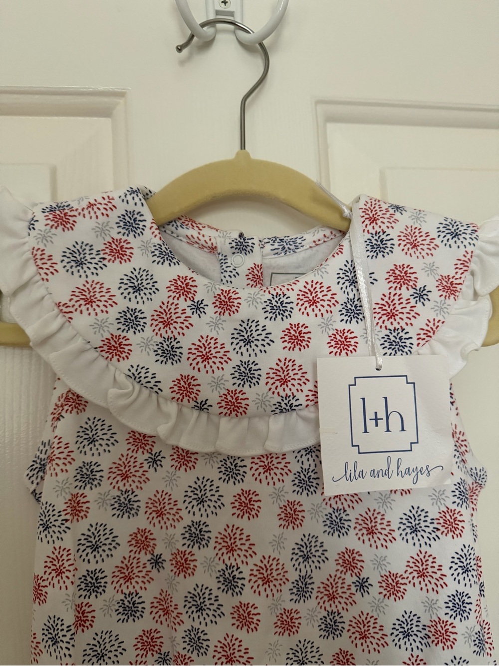 Lila and Hayes Baby Girls Patriotic Fireworks Show Ruffle Romper/Bubble
